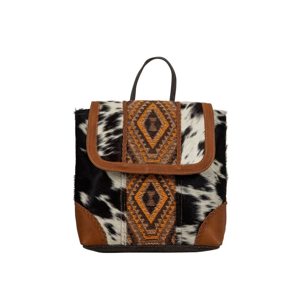 Myra Bag Handmade Stone Backpack Upcycled Canvas & Cowhide Leather